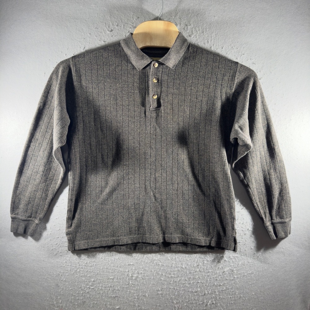 3176 | Vintage Naturalife Ribbed Long Sleeve Polo Gray Cotton Gorpcore Men M
